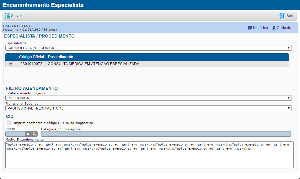 Encaminhamento para Especialista
